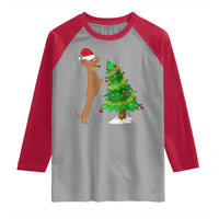 Funny Christmas Wiener Dog Raglan Shirt Decorations Xmas Tree - Wonder Print Shop