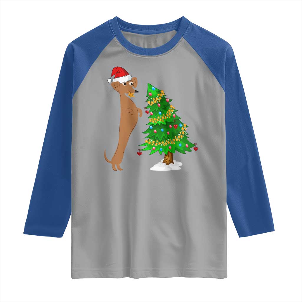 Funny Christmas Wiener Dog Raglan Shirt Decorations Xmas Tree - Wonder Print Shop