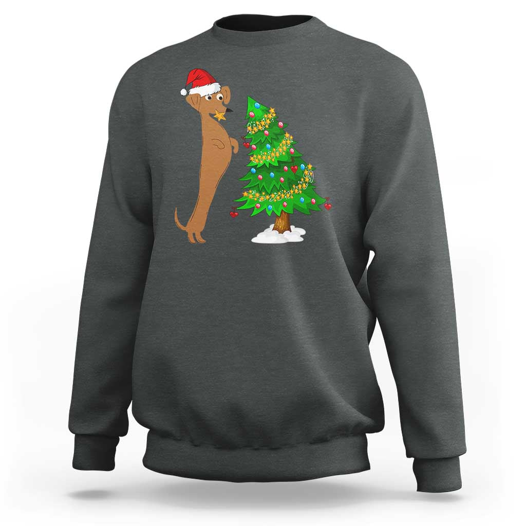 Funny Christmas Wiener Dog Sweatshirt Decorations Xmas Tree - Wonder Print Shop