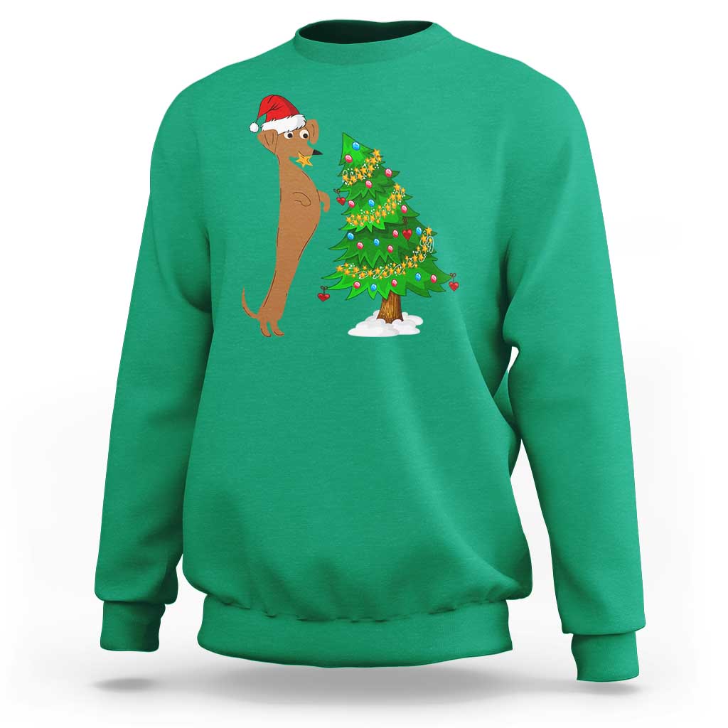 Funny Christmas Wiener Dog Sweatshirt Decorations Xmas Tree - Wonder Print Shop