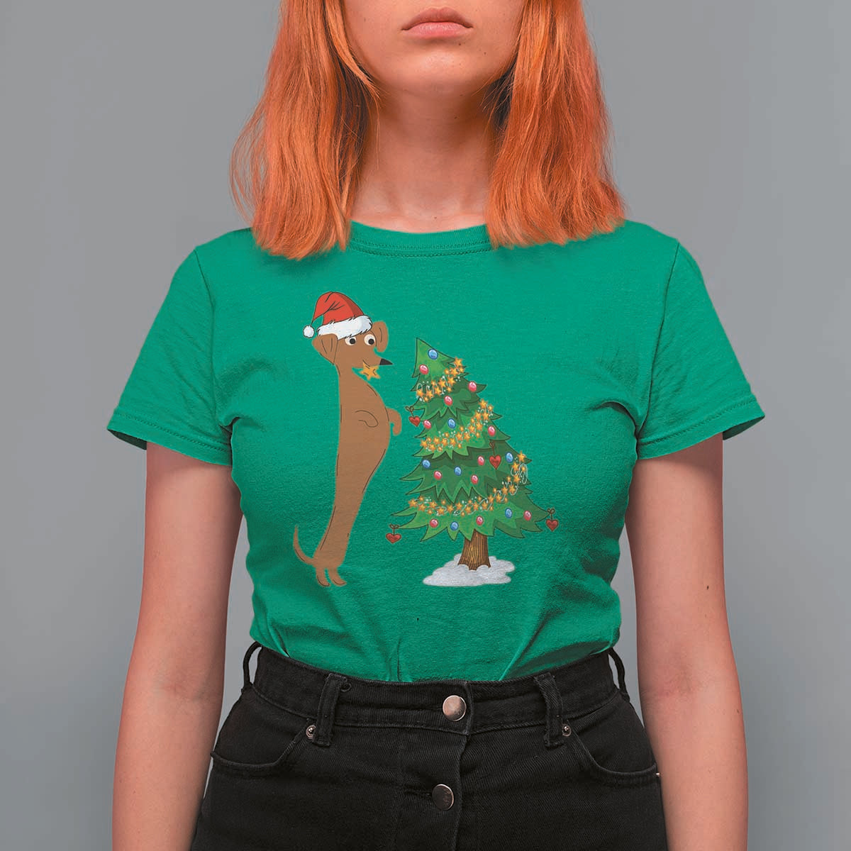 Funny Christmas Wiener Dog T Shirt For Women Decorations Xmas Tree - Wonder Print Shop