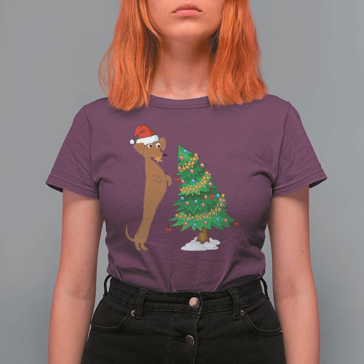 Funny Christmas Wiener Dog T Shirt For Women Decorations Xmas Tree - Wonder Print Shop