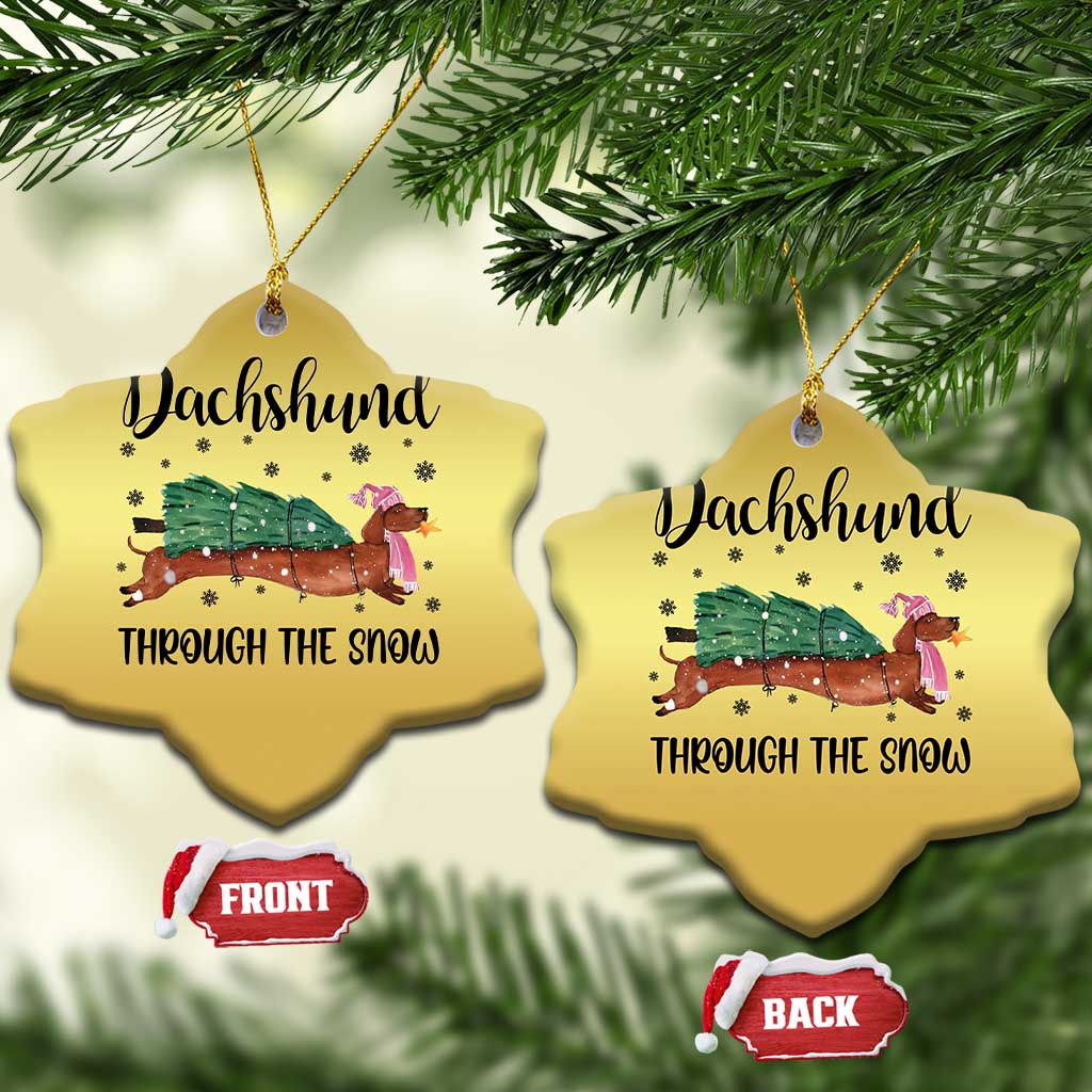 Funny Xmas Wiener Dog Christmas Ornament Dachshund Through The Snow Xmas Tree - Wonder Print Shop