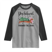 Funny Christmas Wiener Dog Raglan Shirt Dachshund Through The Snow Xmas Tree - Wonder Print Shop