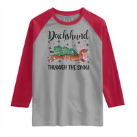 Funny Christmas Wiener Dog Raglan Shirt Dachshund Through The Snow Xmas Tree - Wonder Print Shop