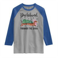 Funny Christmas Wiener Dog Raglan Shirt Dachshund Through The Snow Xmas Tree - Wonder Print Shop