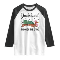 Funny Christmas Wiener Dog Raglan Shirt Dachshund Through The Snow Xmas Tree - Wonder Print Shop
