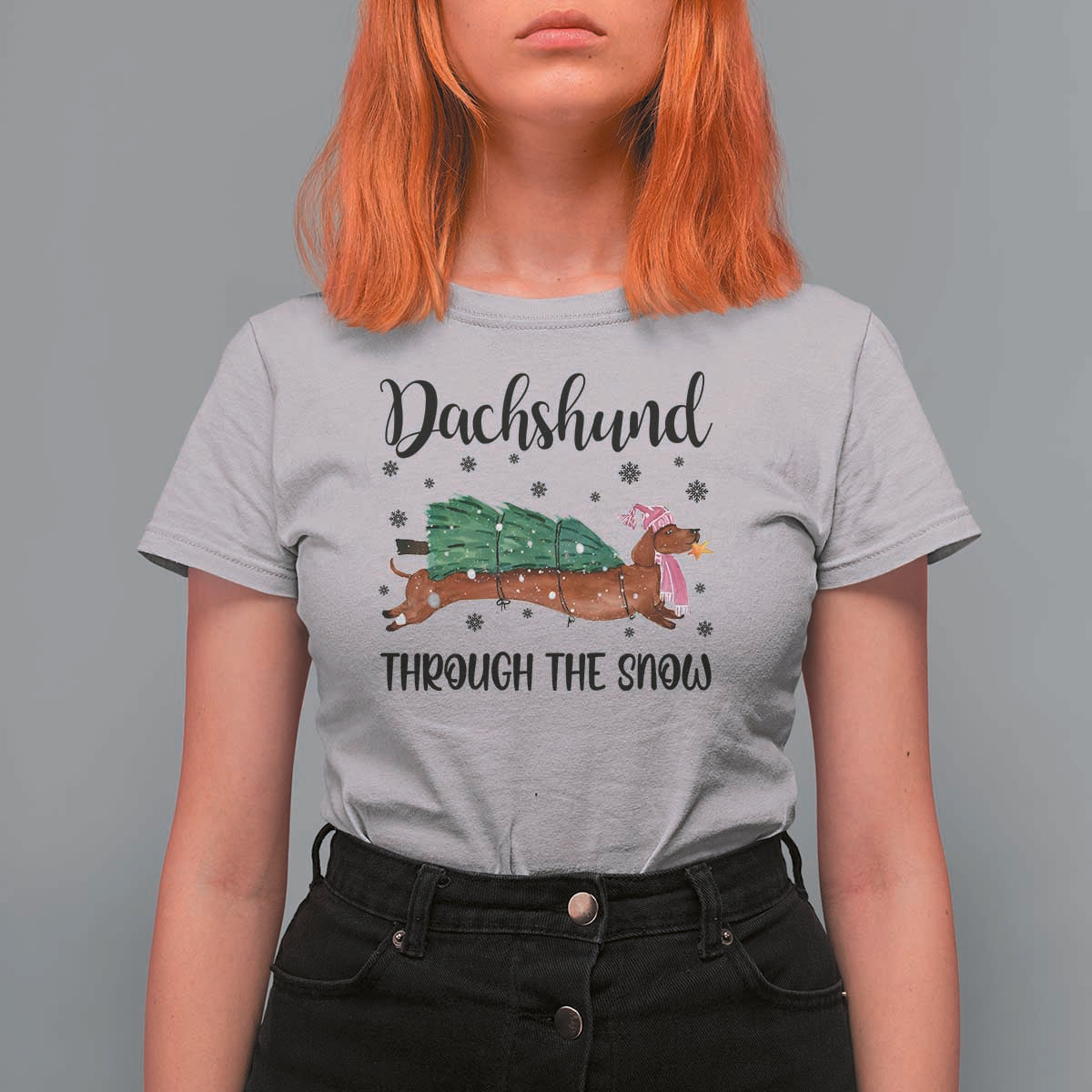 Funny Christmas Wiener Dog T Shirt For Women Dachshund Through The Snow Xmas Tree - Wonder Print Shop