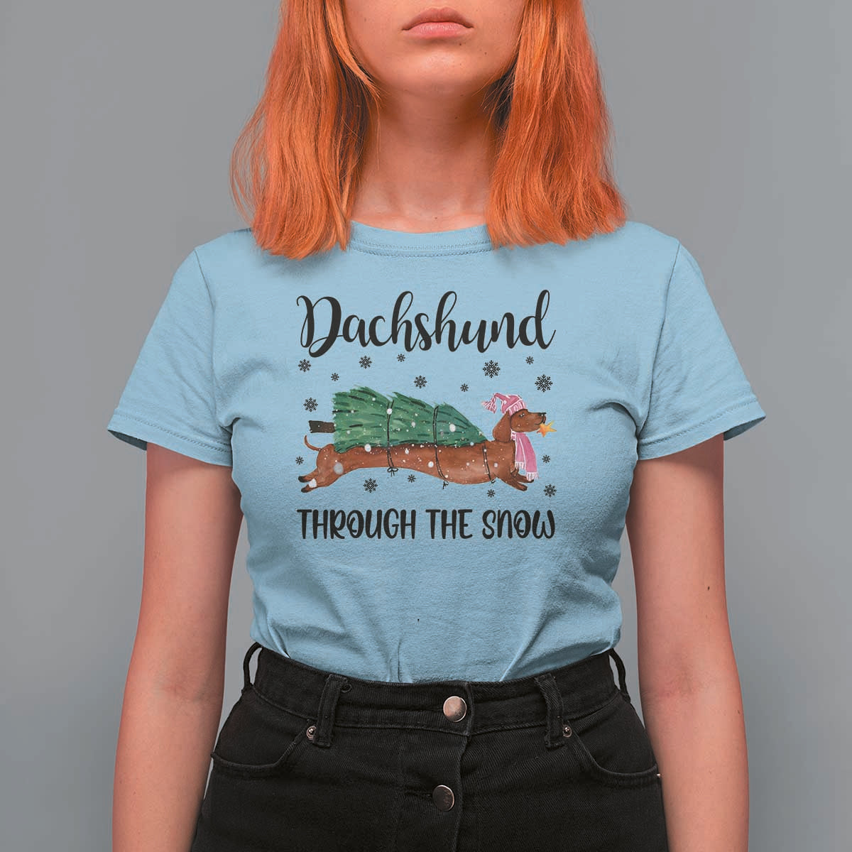 Funny Christmas Wiener Dog T Shirt For Women Dachshund Through The Snow Xmas Tree - Wonder Print Shop