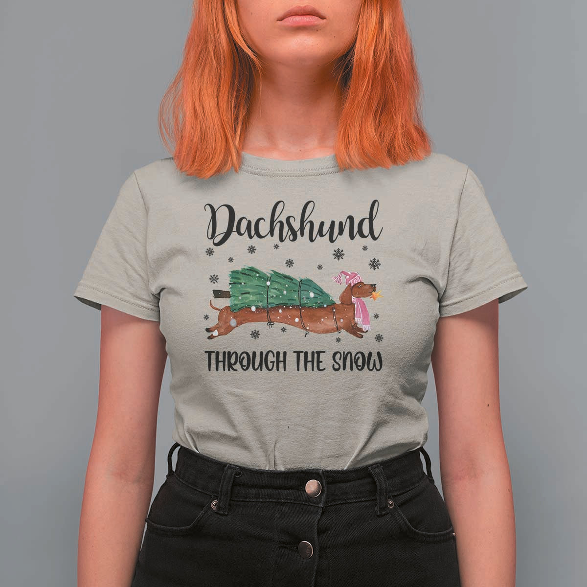 Funny Christmas Wiener Dog T Shirt For Women Dachshund Through The Snow Xmas Tree - Wonder Print Shop