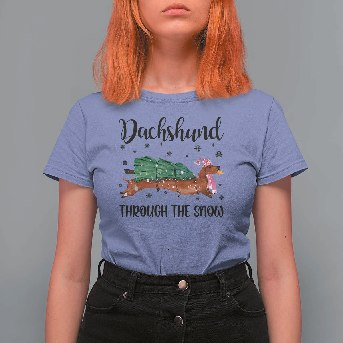 Funny Christmas Wiener Dog T Shirt For Women Dachshund Through The Snow Xmas Tree - Wonder Print Shop