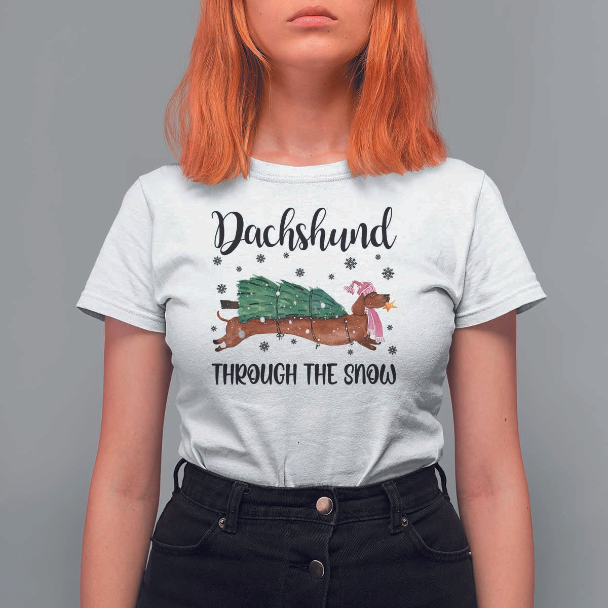 Funny Christmas Wiener Dog T Shirt For Women Dachshund Through The Snow Xmas Tree - Wonder Print Shop