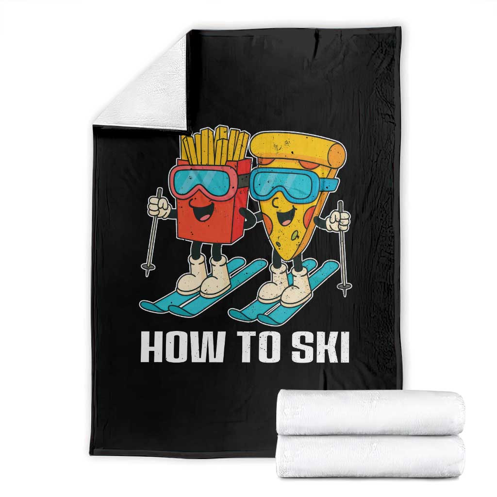 Funny Skiing Food Lover Throw Blanket How To Ski Pizza French Fries Skier - Wonder Print Shop