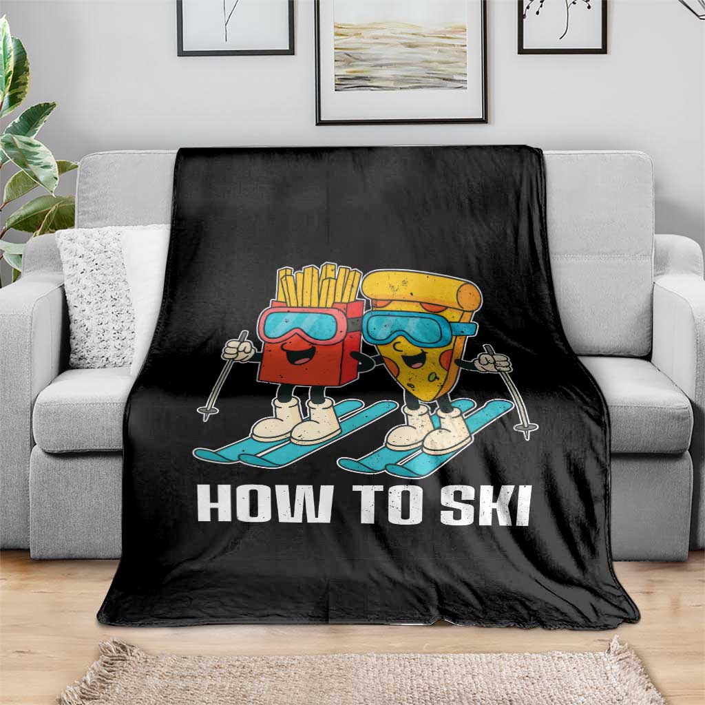Funny Skiing Food Lover Throw Blanket How To Ski Pizza French Fries Skier - Wonder Print Shop