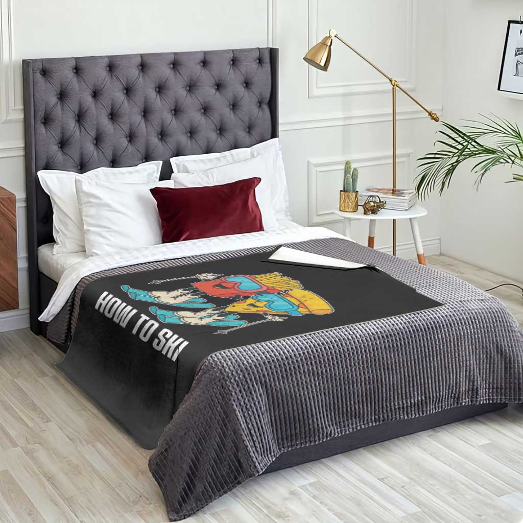 Funny Skiing Food Lover Throw Blanket How To Ski Pizza French Fries Skier - Wonder Print Shop
