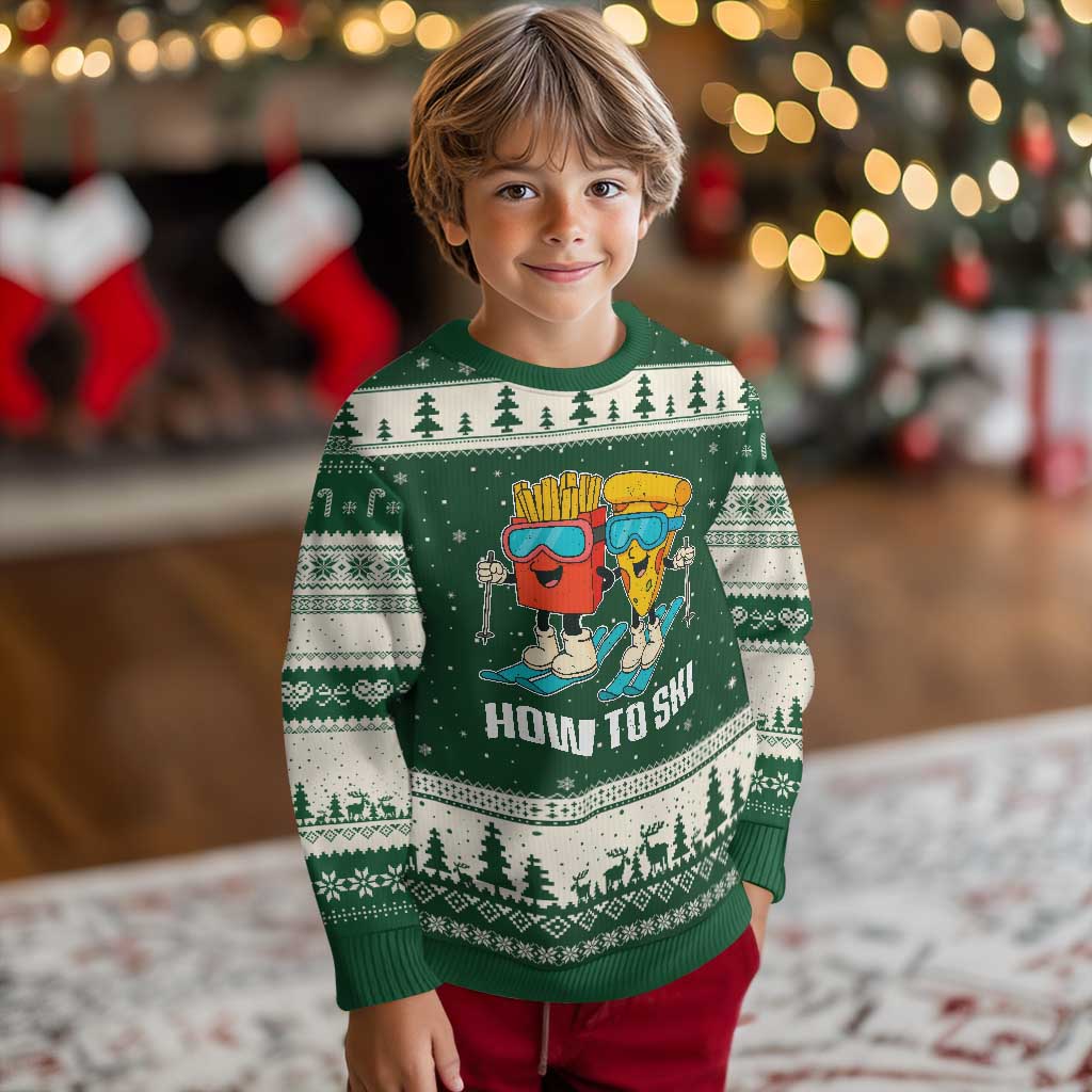 Funny Skiing Food Lover Ugly Christmas Sweater How To Ski Pizza French Fries Skier - Wonder Print Shop