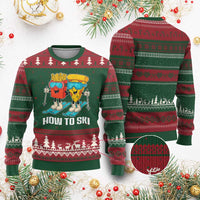 Funny Skiing Food Lover Ugly Christmas Sweater How To Ski Pizza French Fries Skier - Wonder Print Shop