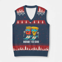 Funny Skiing Food Lover V-Neck Knit Sweater Vest How To Ski Pizza French Fries Skier - Wonder Print Shop