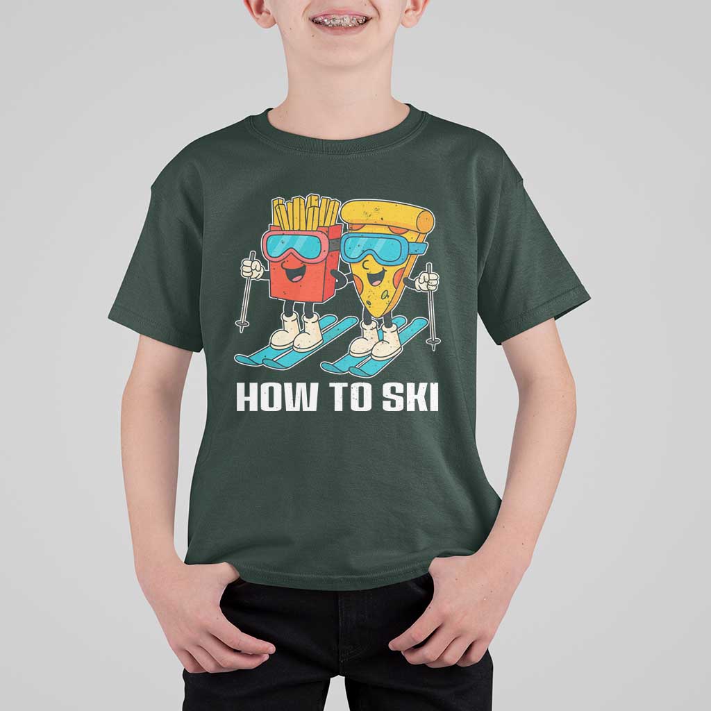 Funny Skiing Food Lover T Shirt For Kid How To Ski Pizza French Fries Skier - Wonder Print Shop