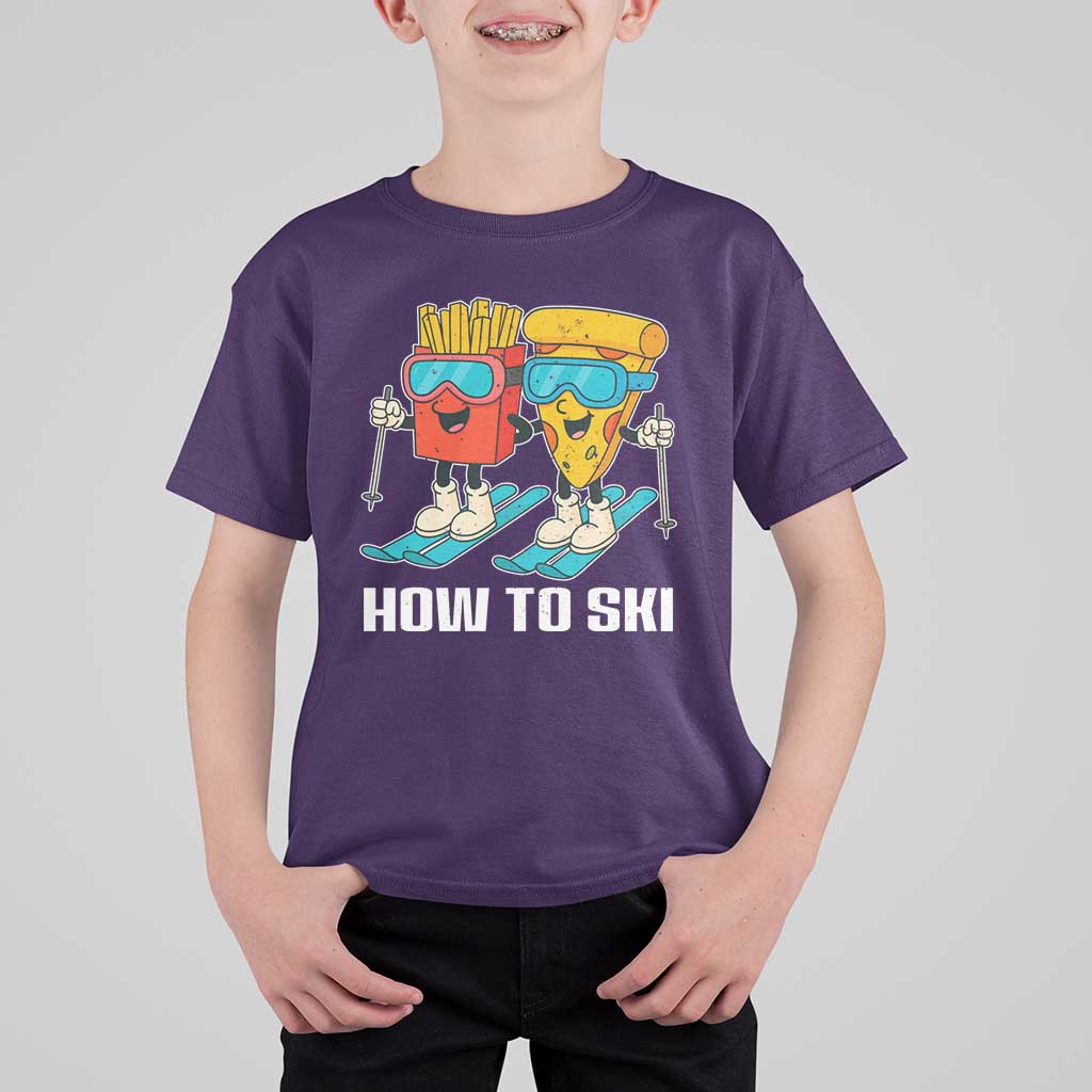 Funny Skiing Food Lover T Shirt For Kid How To Ski Pizza French Fries Skier - Wonder Print Shop