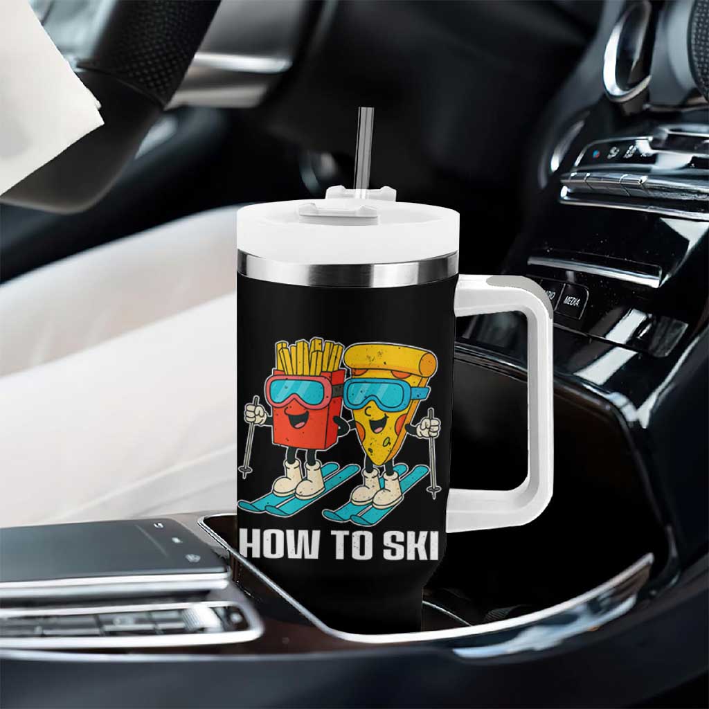 Funny Skiing Food Lover Tumbler With Handle How To Ski Pizza French Fries Skier - Wonder Print Shop