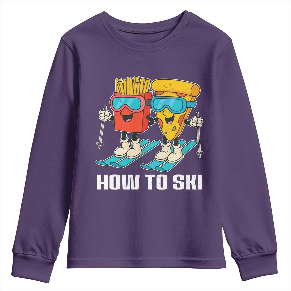 Funny Skiing Food Lover Youth Sweatshirt How To Ski Pizza French Fries Skier - Wonder Print Shop