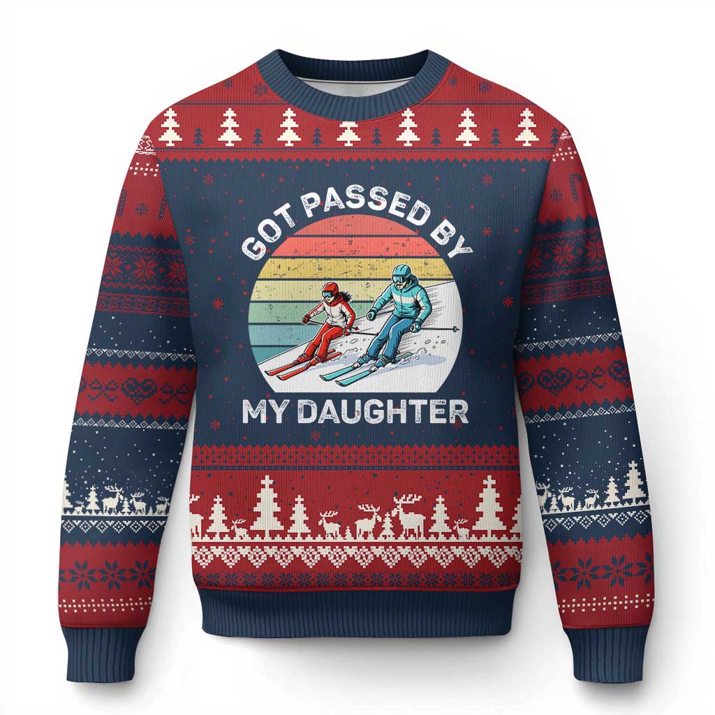 Funny Skiing Dad Ugly Christmas Sweater Got Passed By My Daughter Retro Vintage - Wonder Print Shop