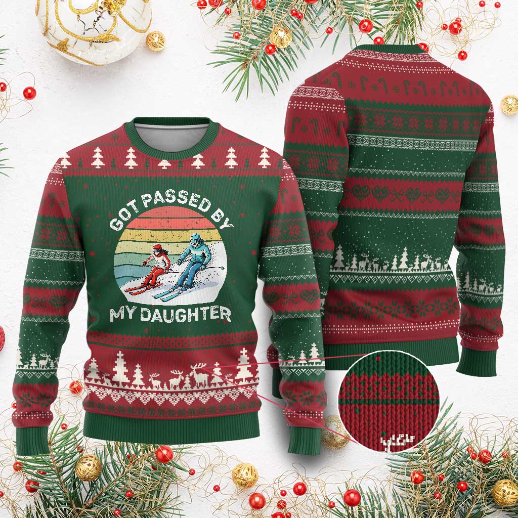 Funny Skiing Dad Ugly Christmas Sweater Got Passed By My Daughter Retro Vintage - Wonder Print Shop