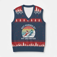 Funny Skiing Dad V-Neck Knit Sweater Vest Got Passed By My Daughter Retro Vintage - Wonder Print Shop