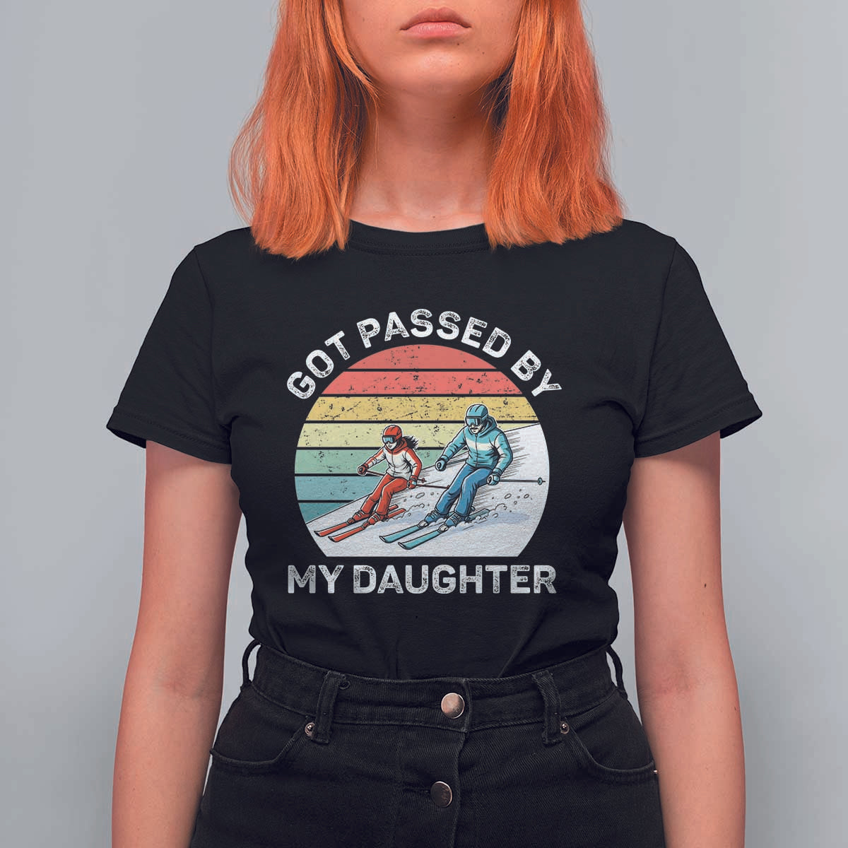Funny Skiing Dad T Shirt For Women Got Passed By My Daughter Retro Vintage - Wonder Print Shop