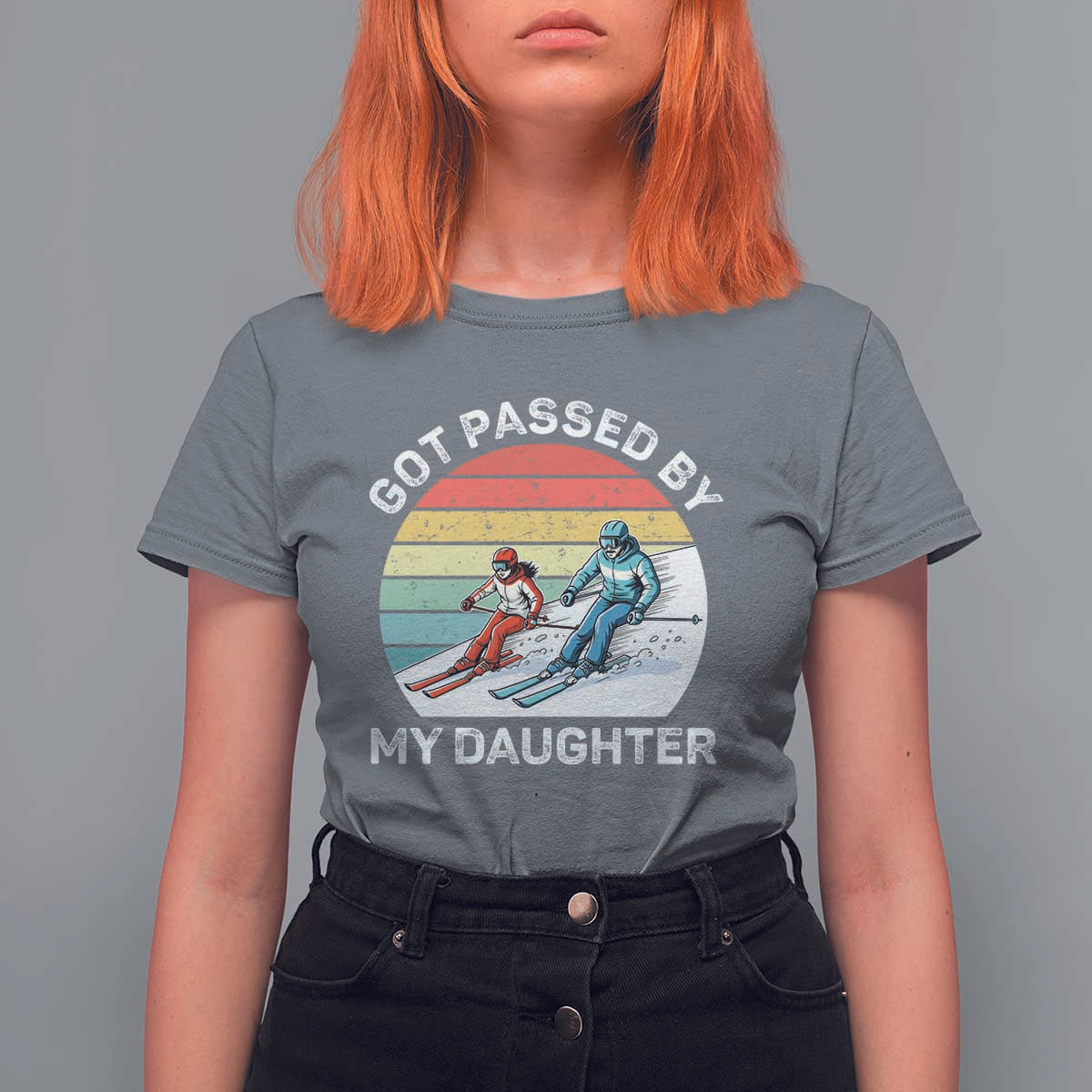 Funny Skiing Dad T Shirt For Women Got Passed By My Daughter Retro Vintage - Wonder Print Shop