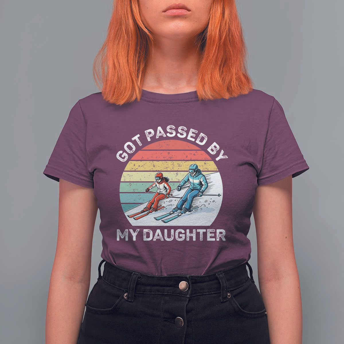 Funny Skiing Dad T Shirt For Women Got Passed By My Daughter Retro Vintage - Wonder Print Shop