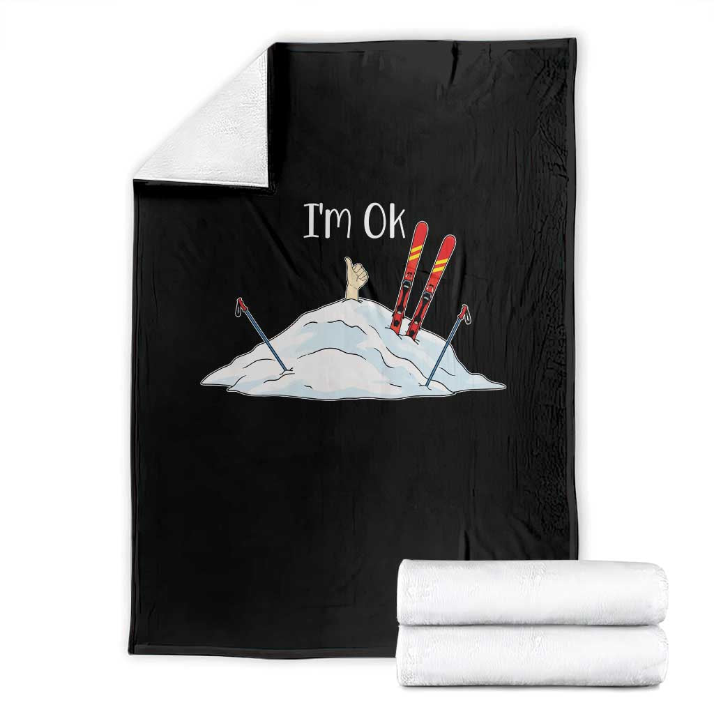 Funny Skiing Snowboarding Throw Blanket I Am Okay Ski Crash Winter Sport - Wonder Print Shop