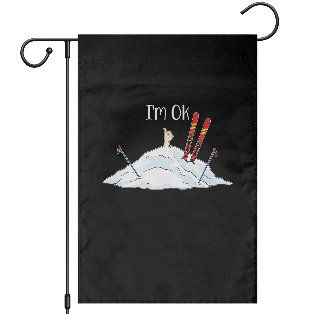 Funny Skiing Snowboarding Garden Flag I Am Okay Ski Crash Winter Sport - Wonder Print Shop