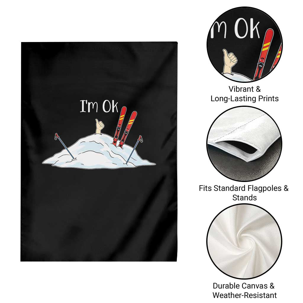 Funny Skiing Snowboarding Garden Flag I Am Okay Ski Crash Winter Sport - Wonder Print Shop