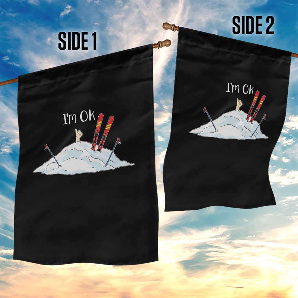 Funny Skiing Snowboarding Garden Flag I Am Okay Ski Crash Winter Sport - Wonder Print Shop