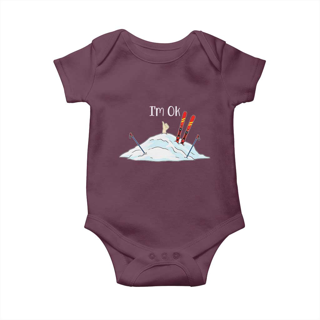 Funny Skiing Snowboarding Baby Onesie I Am Okay Ski Crash Winter Sport - Wonder Print Shop
