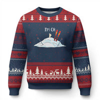 Funny Skiing Snowboarding Ugly Christmas Sweater I Am Okay Ski Crash Winter Sport - Wonder Print Shop