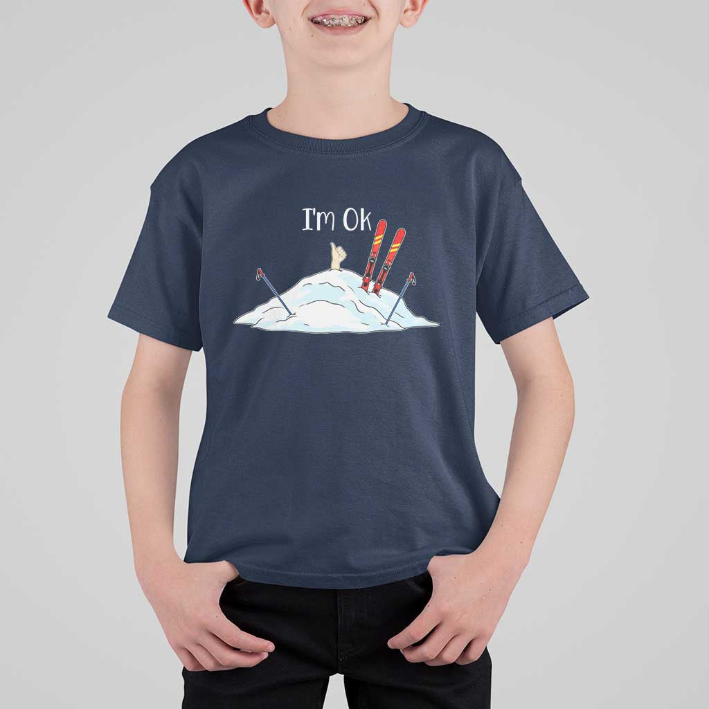 Funny Skiing Snowboarding T Shirt For Kid I Am Okay Ski Crash Winter Sport - Wonder Print Shop