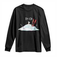 Funny Skiing Snowboarding Long Sleeve Shirt I Am Okay Ski Crash Winter Sport - Wonder Print Shop
