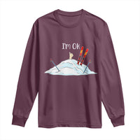 Funny Skiing Snowboarding Long Sleeve Shirt I Am Okay Ski Crash Winter Sport - Wonder Print Shop
