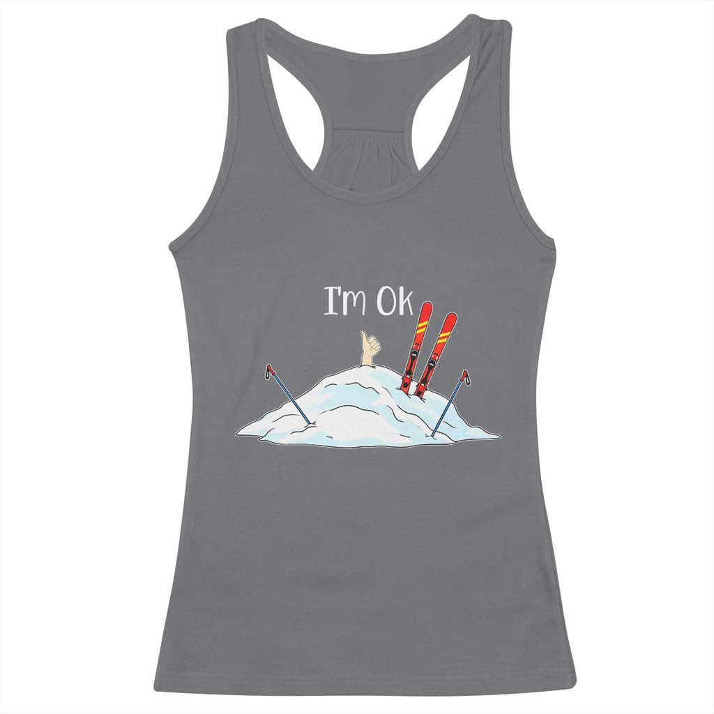 Funny Skiing Snowboarding Racerback Tank Top I Am Okay Ski Crash Winter Sport - Wonder Print Shop
