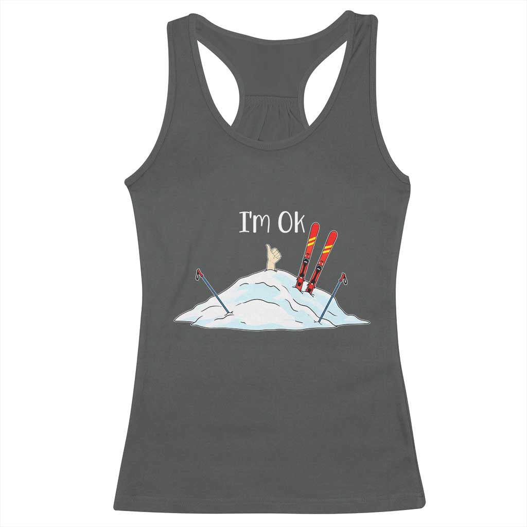 Funny Skiing Snowboarding Racerback Tank Top I Am Okay Ski Crash Winter Sport - Wonder Print Shop
