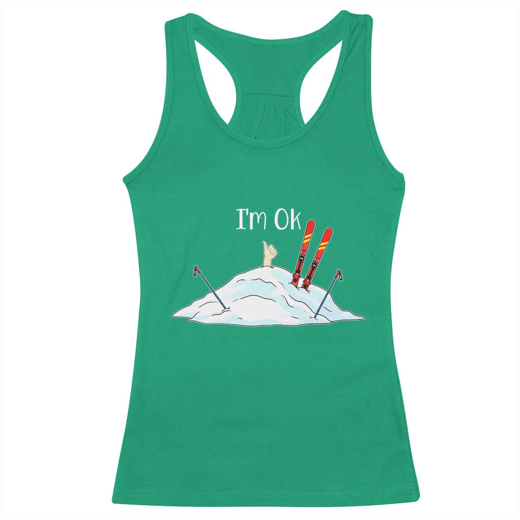 Funny Skiing Snowboarding Racerback Tank Top I Am Okay Ski Crash Winter Sport - Wonder Print Shop