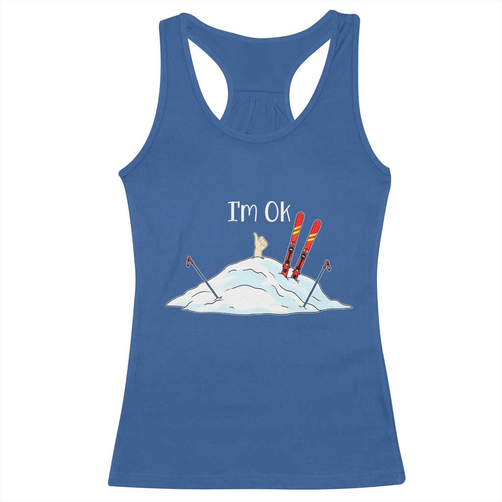 Funny Skiing Snowboarding Racerback Tank Top I Am Okay Ski Crash Winter Sport - Wonder Print Shop