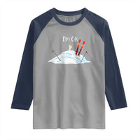 Funny Skiing Snowboarding Raglan Shirt I Am Okay Ski Crash Winter Sport - Wonder Print Shop