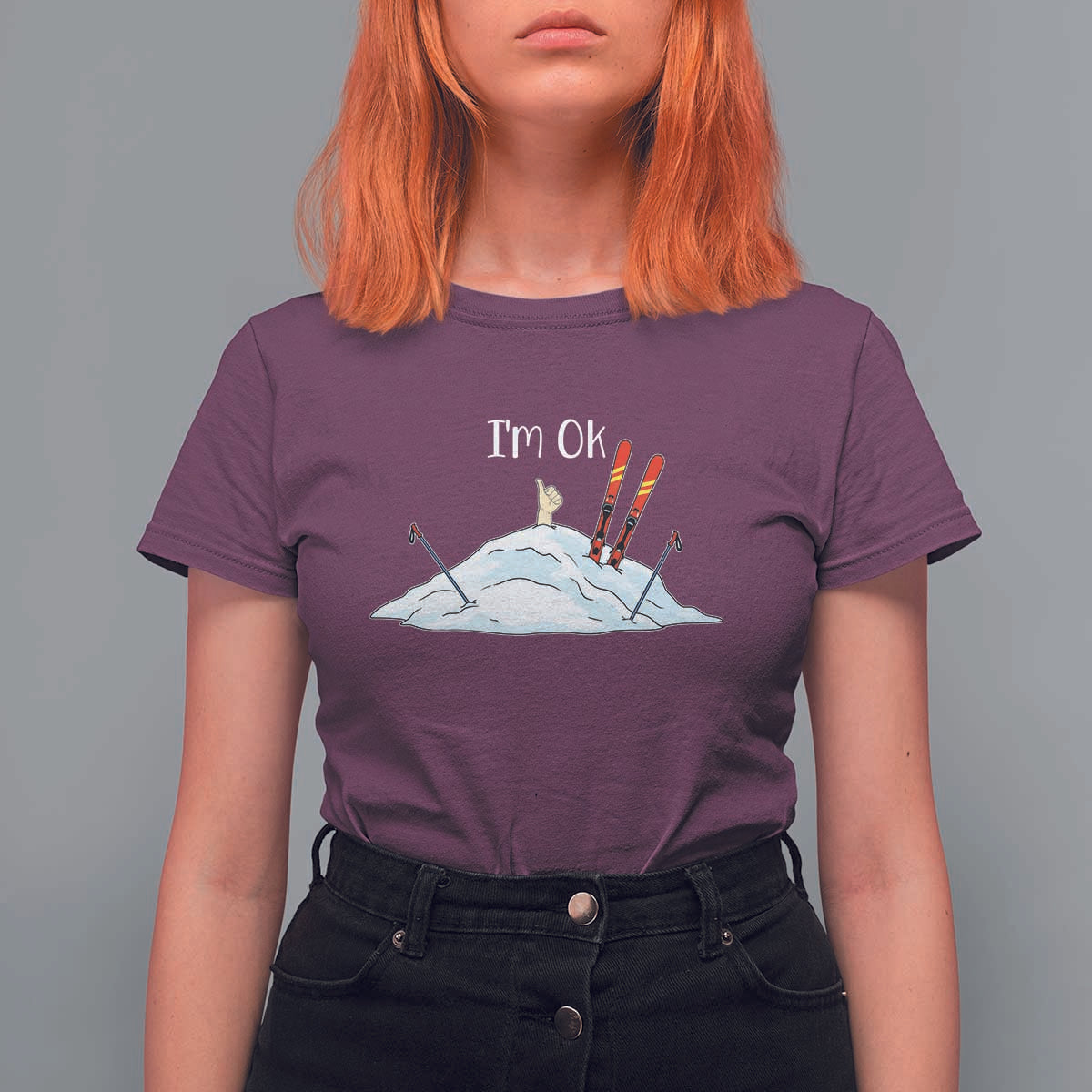 Funny Skiing Snowboarding T Shirt For Women I Am Okay Ski Crash Winter Sport - Wonder Print Shop