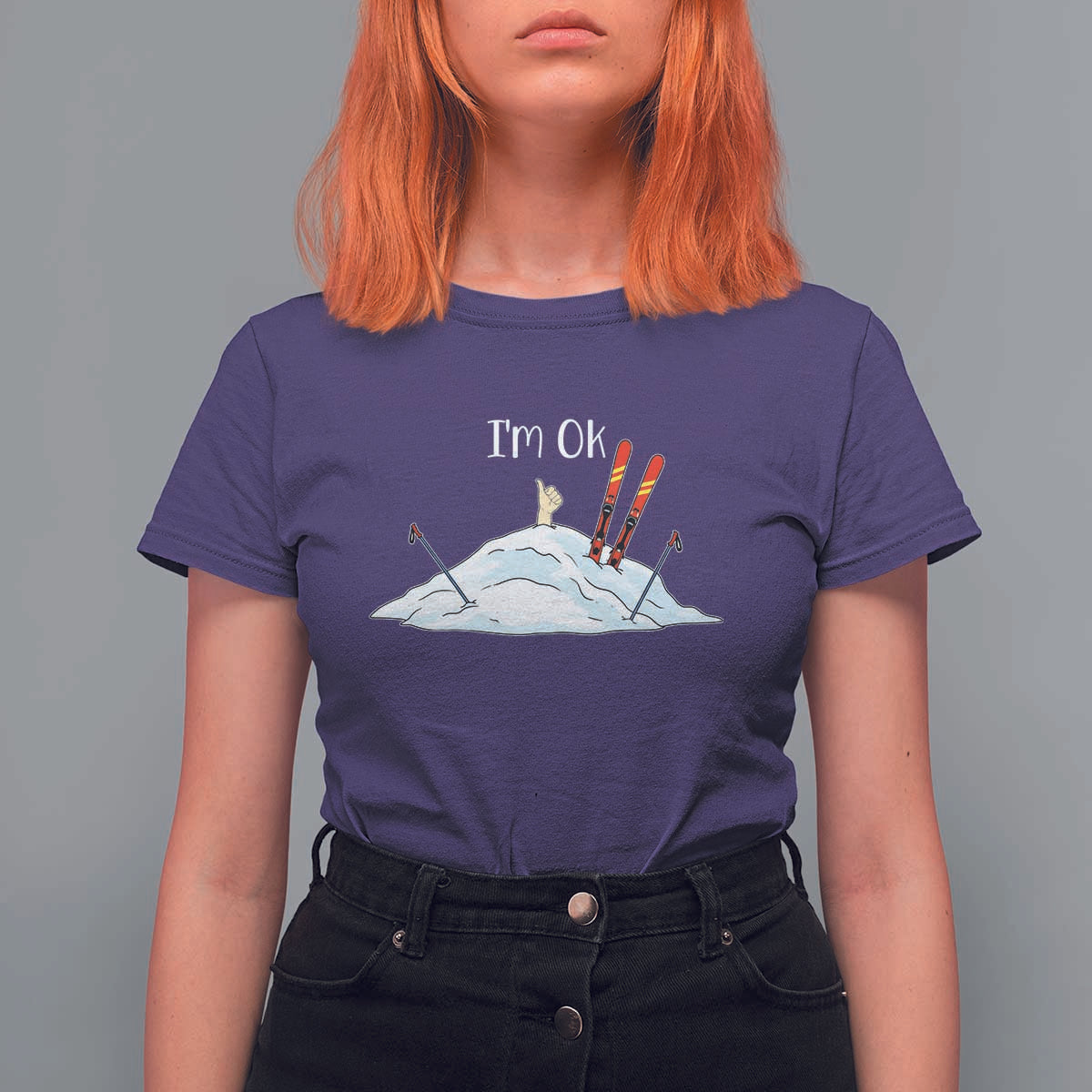 Funny Skiing Snowboarding T Shirt For Women I Am Okay Ski Crash Winter Sport - Wonder Print Shop