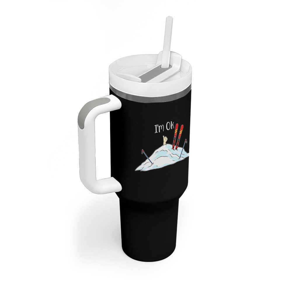 Funny Skiing Snowboarding Tumbler With Handle I Am Okay Ski Crash Winter Sport - Wonder Print Shop