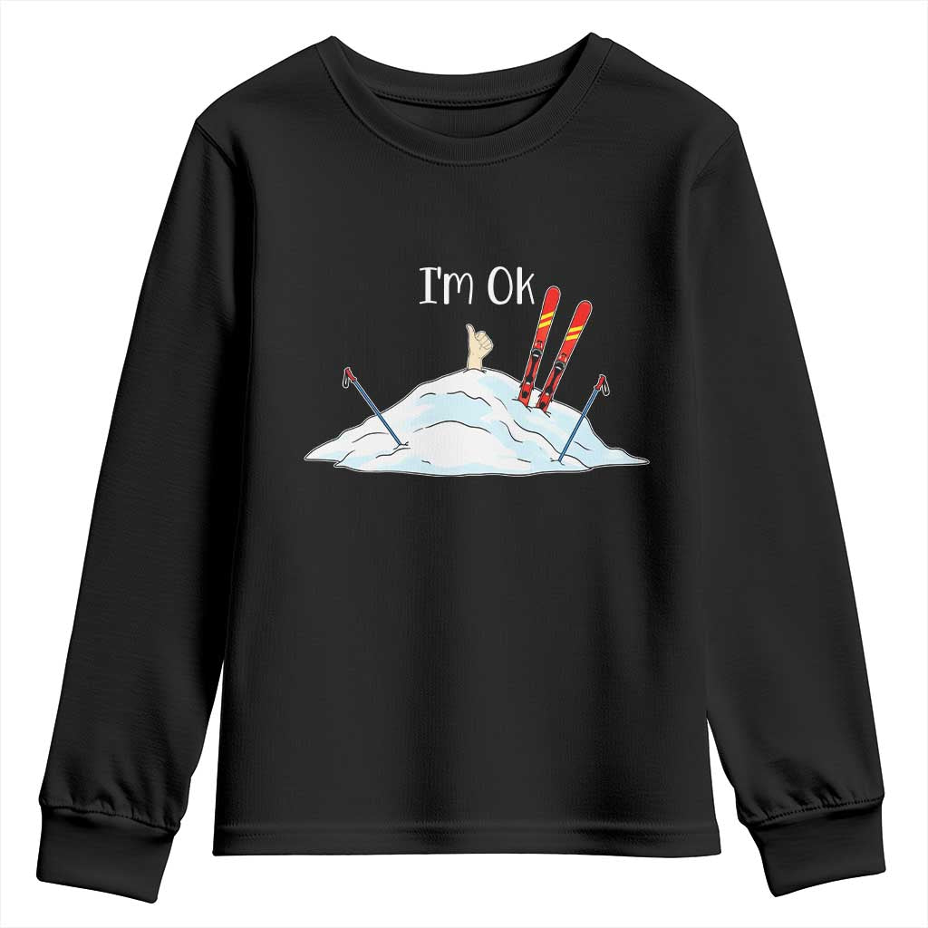 Funny Skiing Snowboarding Youth Sweatshirt I Am Okay Ski Crash Winter Sport - Wonder Print Shop